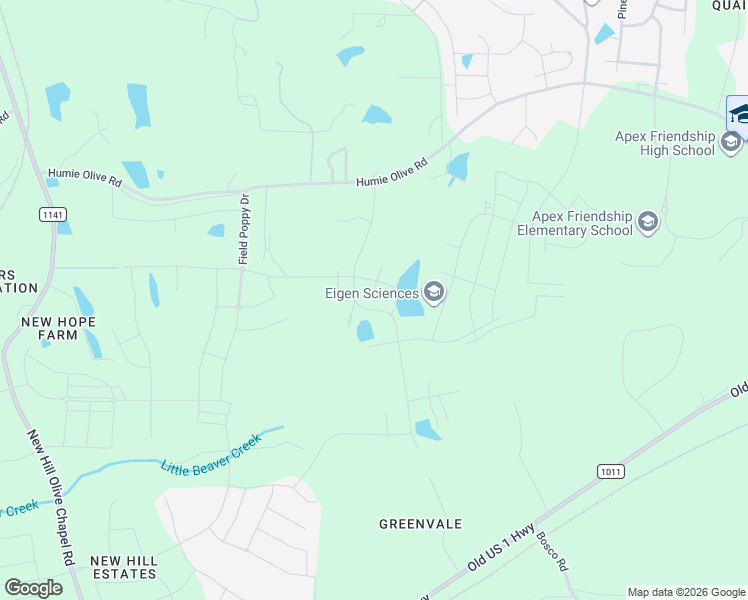 map of restaurants, bars, coffee shops, grocery stores, and more near 3232 Olive Farm Road in Apex