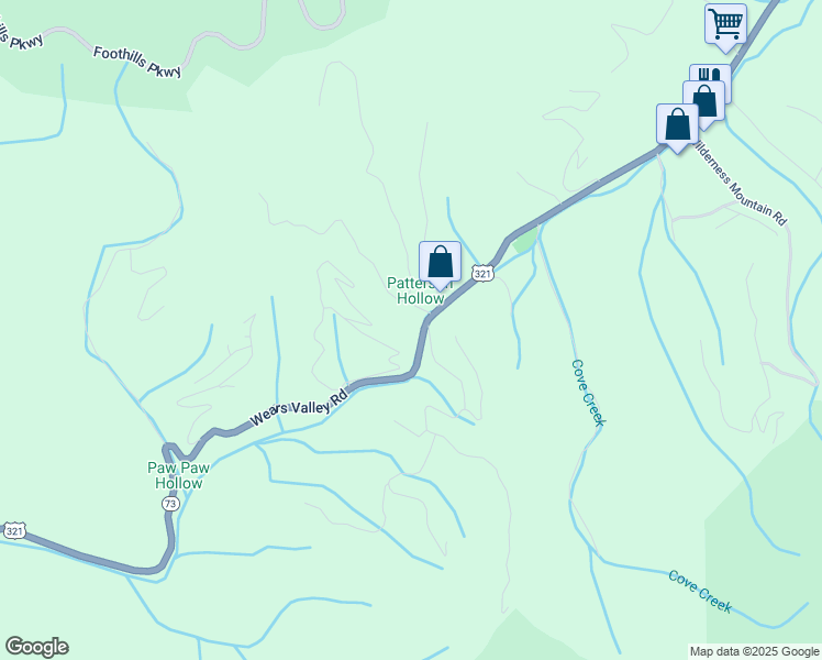 map of restaurants, bars, coffee shops, grocery stores, and more near 1321 Wears Valley Road in Townsend