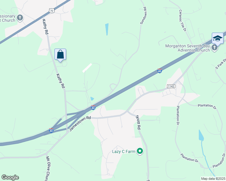 map of restaurants, bars, coffee shops, grocery stores, and more near 4289 Sundown Road in Morganton