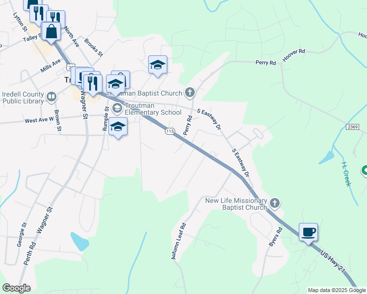 map of restaurants, bars, coffee shops, grocery stores, and more near 428 South Main Street in Troutman