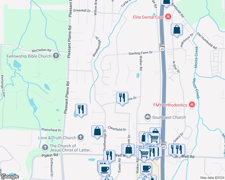 map of restaurants, bars, coffee shops, grocery stores, and more near 44 Wedgewood Cove in Jackson