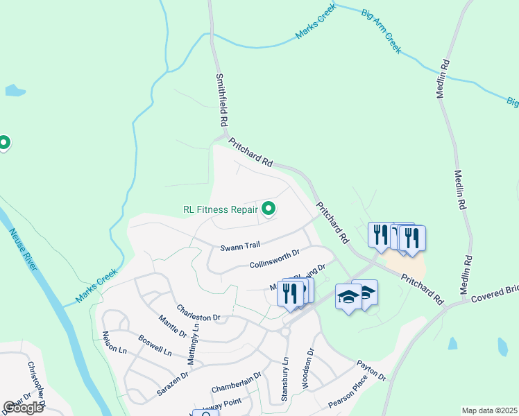 map of restaurants, bars, coffee shops, grocery stores, and more near 132 Tarkenton Court in Clayton