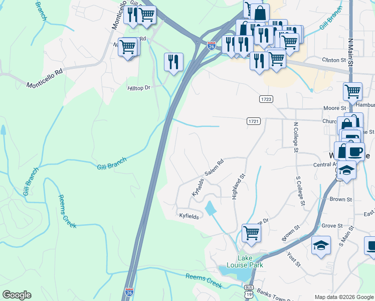 map of restaurants, bars, coffee shops, grocery stores, and more near 9 Orchard Place in Weaverville
