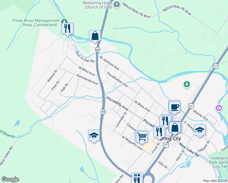 map of restaurants, bars, coffee shops, grocery stores, and more near 644 Piccadilly Avenue in Spring City