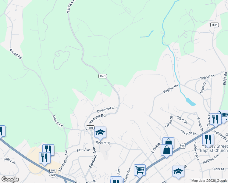 map of restaurants, bars, coffee shops, grocery stores, and more near 511 Yancey Road in Marion