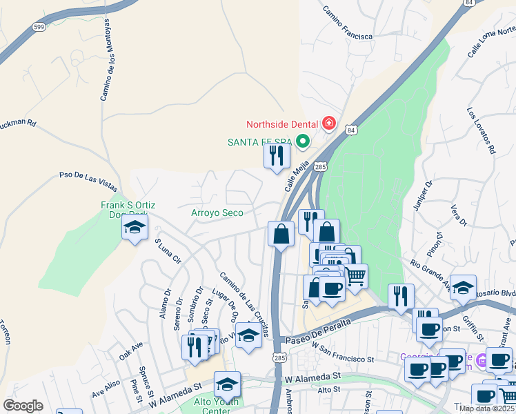 map of restaurants, bars, coffee shops, grocery stores, and more near in Santa Fe