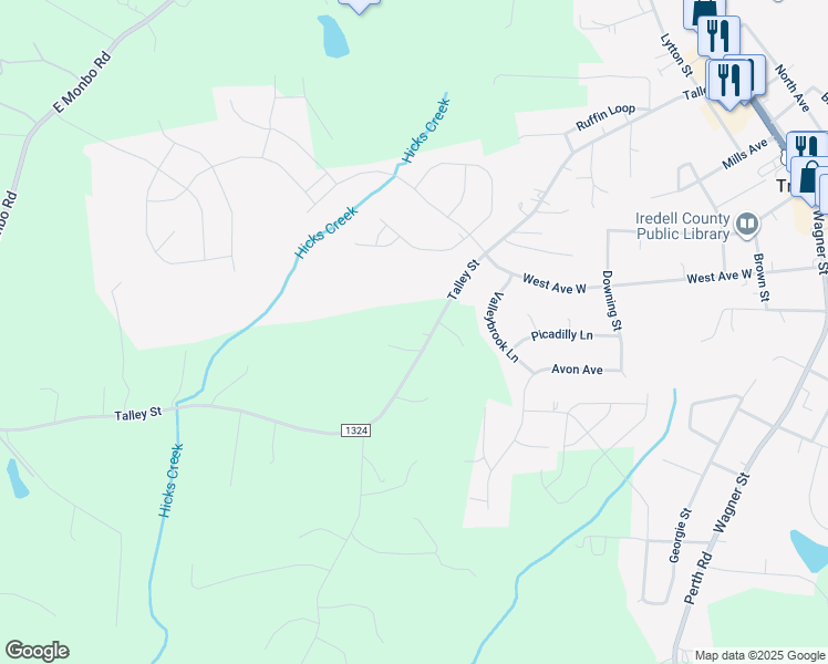 map of restaurants, bars, coffee shops, grocery stores, and more near 478 Talley Road in Troutman