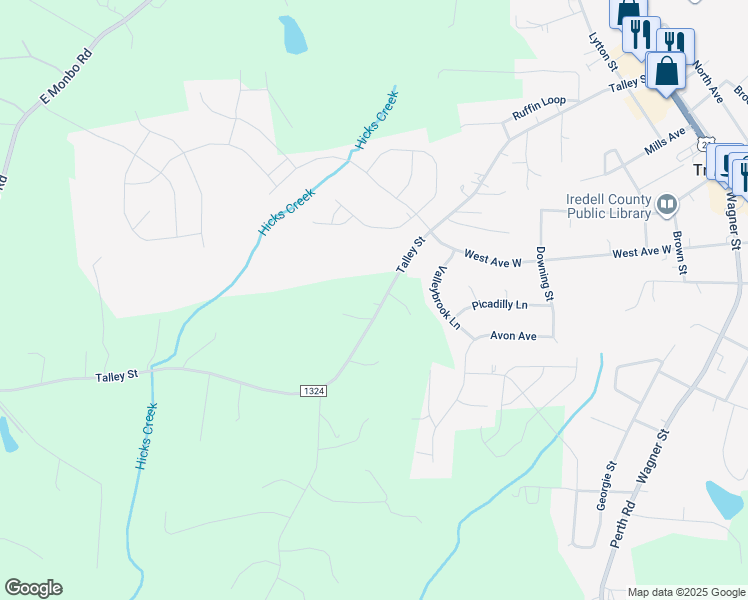 map of restaurants, bars, coffee shops, grocery stores, and more near 478 Talley Road in Troutman