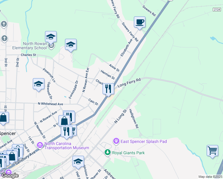 map of restaurants, bars, coffee shops, grocery stores, and more near 7 Long Ferry Road in Salisbury