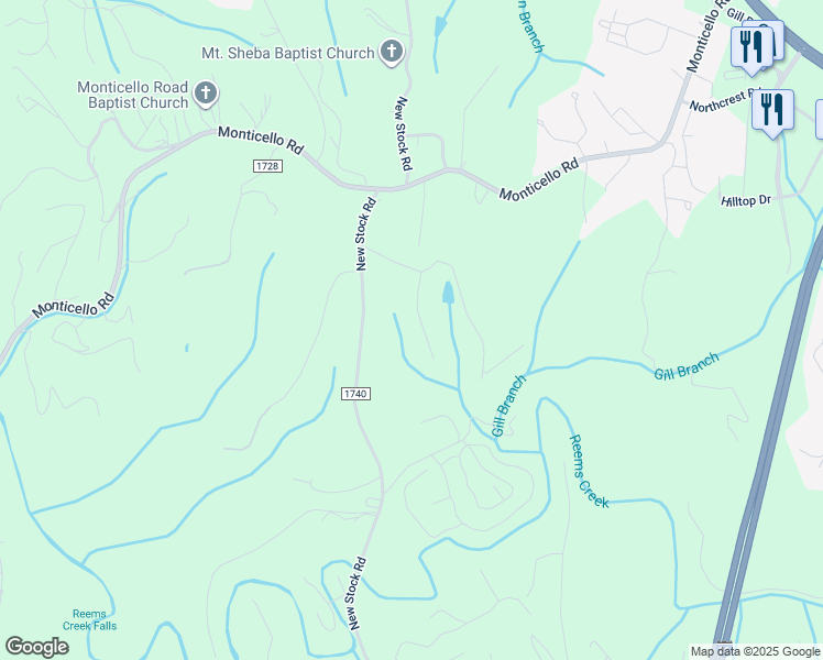 map of restaurants, bars, coffee shops, grocery stores, and more near 19 Loridon Drive in Weaverville
