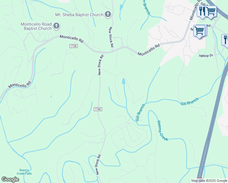 map of restaurants, bars, coffee shops, grocery stores, and more near 19 Loridon Drive in Weaverville