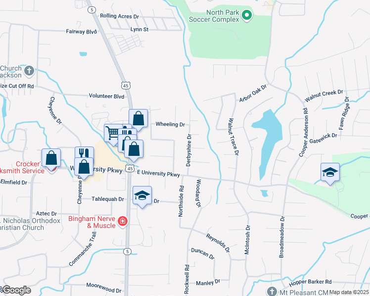 map of restaurants, bars, coffee shops, grocery stores, and more near 36 Charlesmeade Drive in Jackson