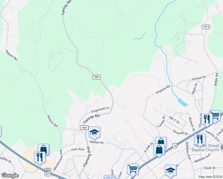 map of restaurants, bars, coffee shops, grocery stores, and more near 511 Yancey Road in Marion