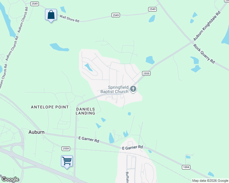 map of restaurants, bars, coffee shops, grocery stores, and more near 4341 Auburn Knightdale Road in Raleigh