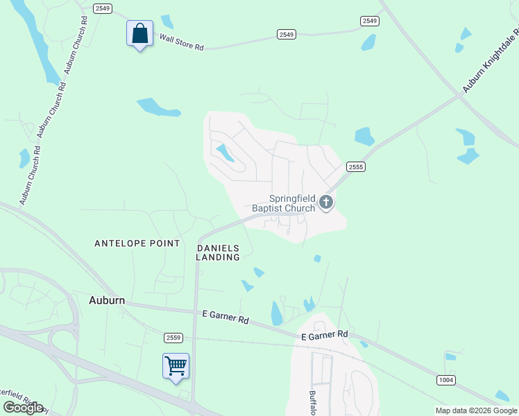 map of restaurants, bars, coffee shops, grocery stores, and more near 4415 Auburn Knightdale Road in Raleigh