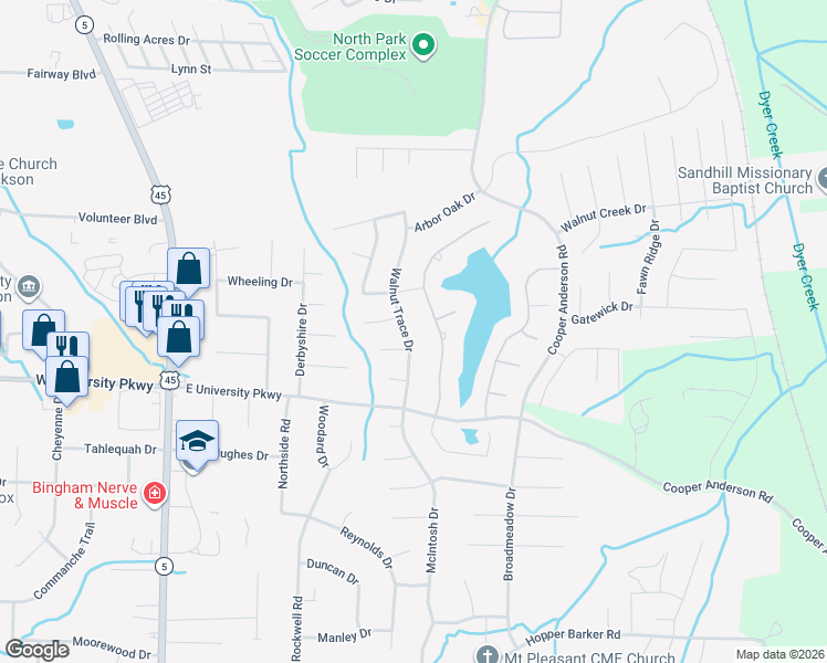 map of restaurants, bars, coffee shops, grocery stores, and more near 7 Crownfield Cove in Jackson