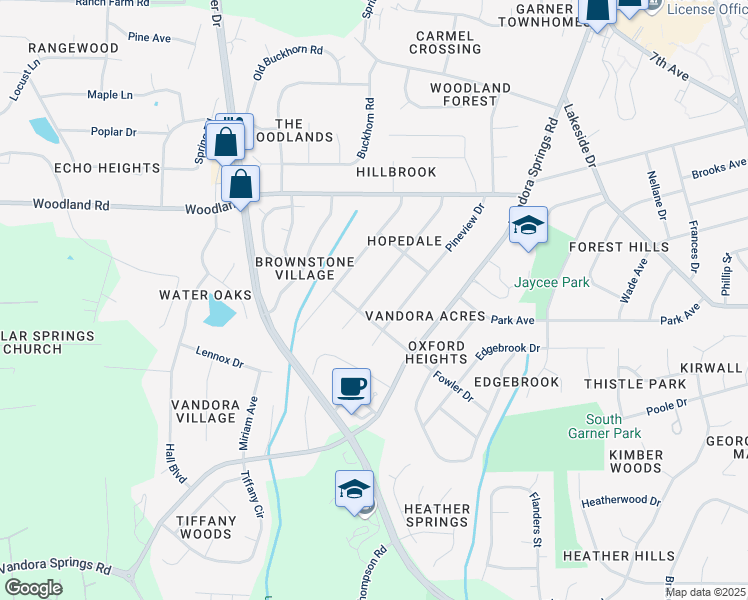 map of restaurants, bars, coffee shops, grocery stores, and more near 1419 Kelly Road in Garner