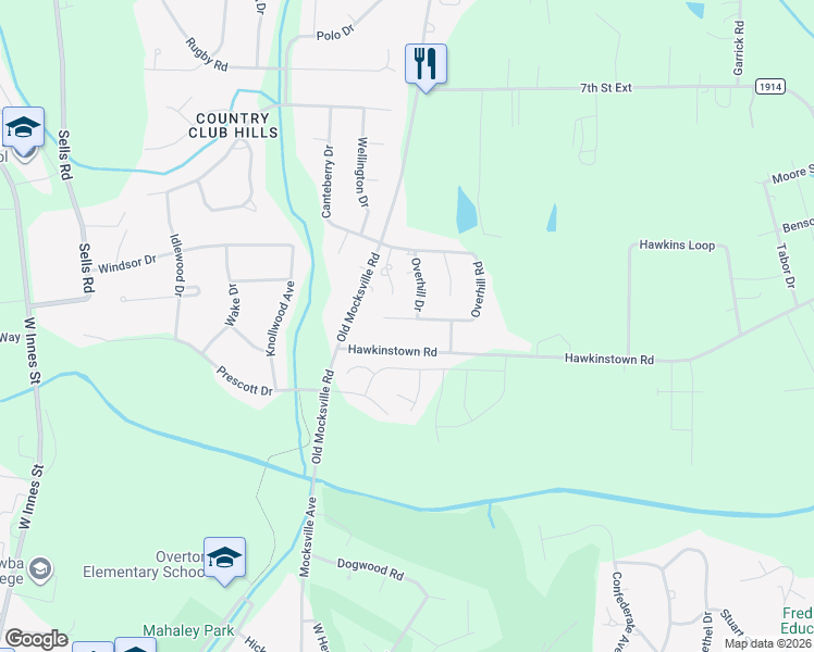 map of restaurants, bars, coffee shops, grocery stores, and more near 1311 Overhill Road in Salisbury