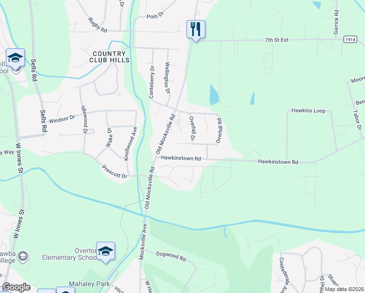 map of restaurants, bars, coffee shops, grocery stores, and more near 1311 Overhill Road in Salisbury