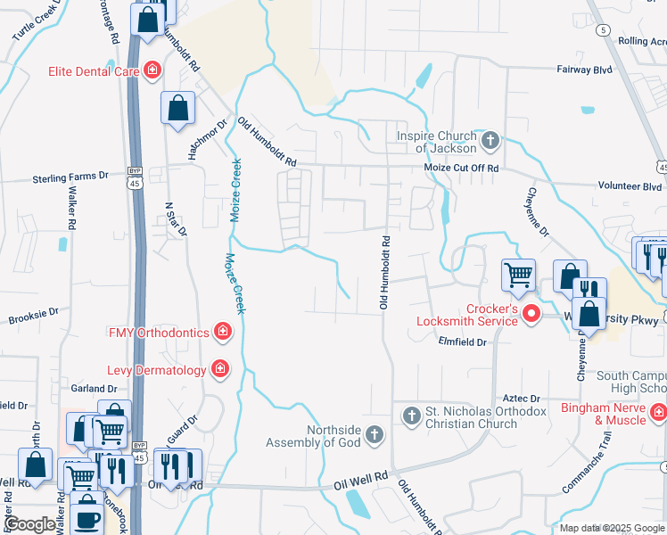 map of restaurants, bars, coffee shops, grocery stores, and more near 45 Serenade Cove in Jackson