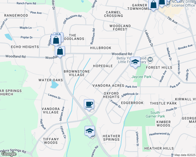 map of restaurants, bars, coffee shops, grocery stores, and more near 1413 Kelly Road in Garner