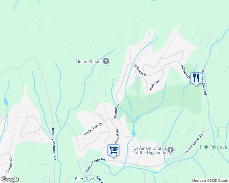 map of restaurants, bars, coffee shops, grocery stores, and more near 95 Hillcrest Dr in Weaverville