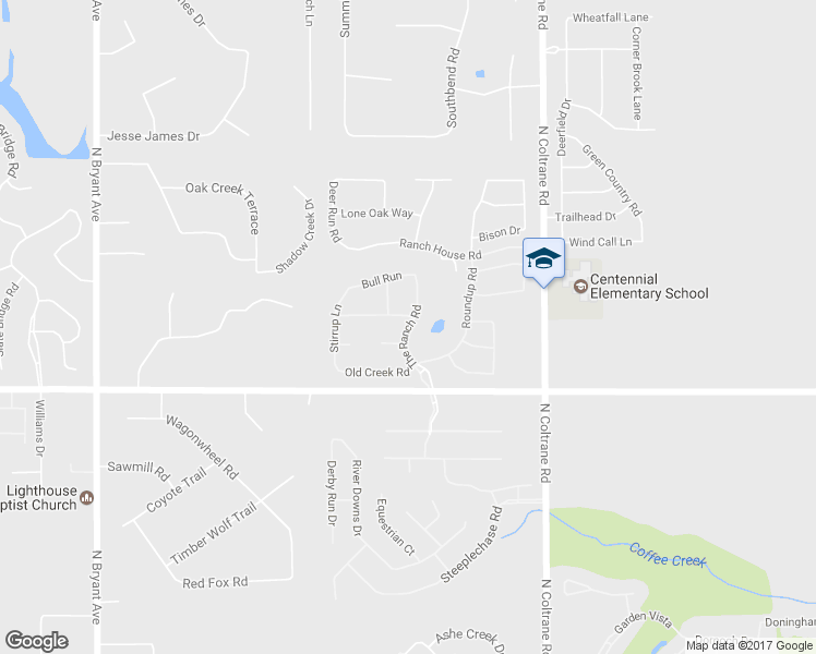 map of restaurants, bars, coffee shops, grocery stores, and more near The Ranch Road in Edmond