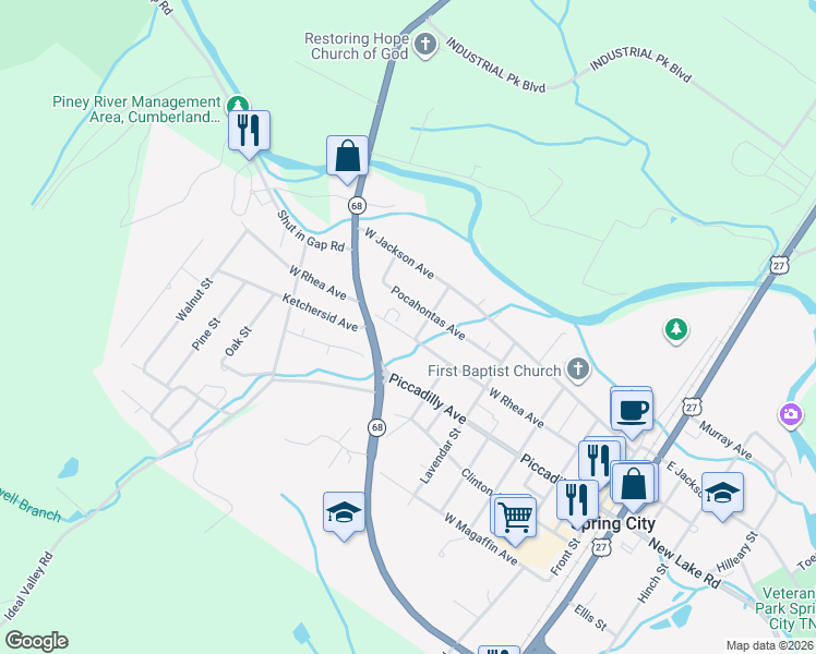 map of restaurants, bars, coffee shops, grocery stores, and more near 141 Short Street in Spring City