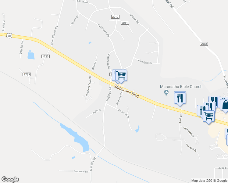 map of restaurants, bars, coffee shops, grocery stores, and more near 145 Majolica Road in Salisbury