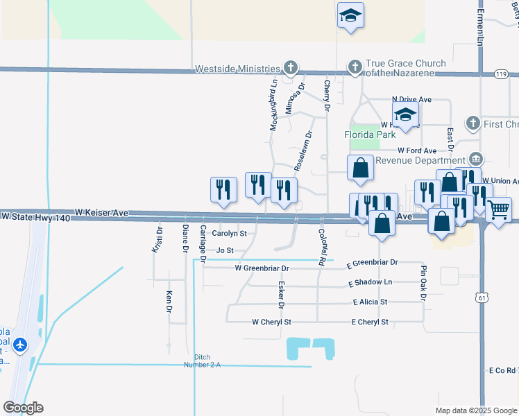 map of restaurants, bars, coffee shops, grocery stores, and more near 1500 West Keiser Avenue in Osceola