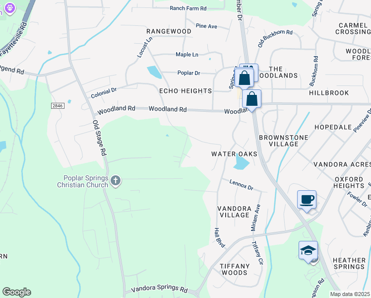 map of restaurants, bars, coffee shops, grocery stores, and more near 5951 Whitaker Lane in Raleigh