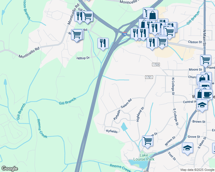 map of restaurants, bars, coffee shops, grocery stores, and more near 37 Salem Acres Road in Weaverville