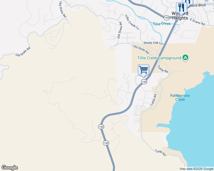 map of restaurants, bars, coffee shops, grocery stores, and more near 401 Oakwood Drive in Wofford Heights