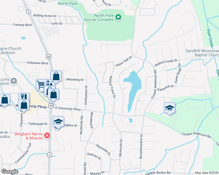 map of restaurants, bars, coffee shops, grocery stores, and more near 7 Crownfield Cove in Jackson