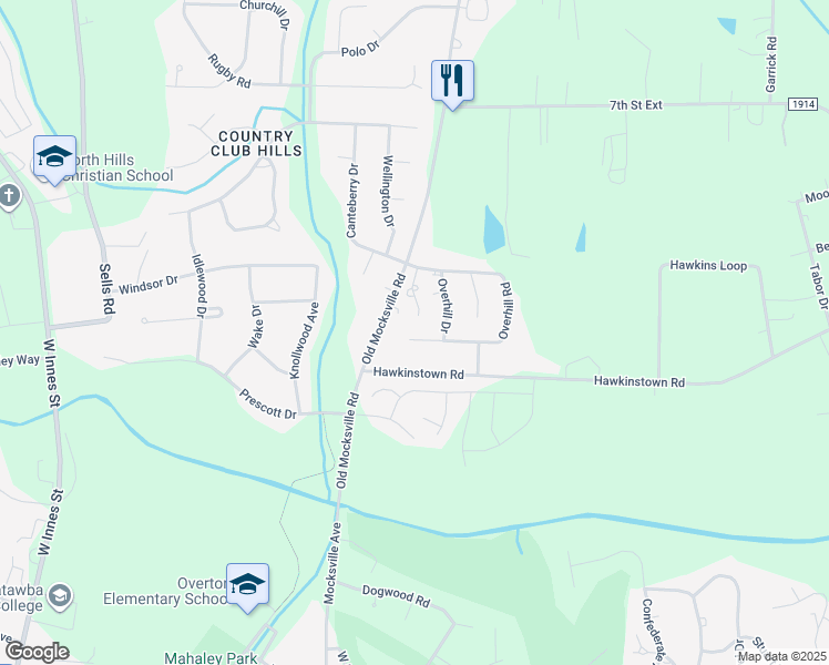 map of restaurants, bars, coffee shops, grocery stores, and more near 1311 Overhill Road in Salisbury