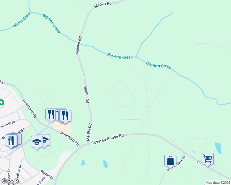 map of restaurants, bars, coffee shops, grocery stores, and more near 406 Bridgeport Circle in Clayton