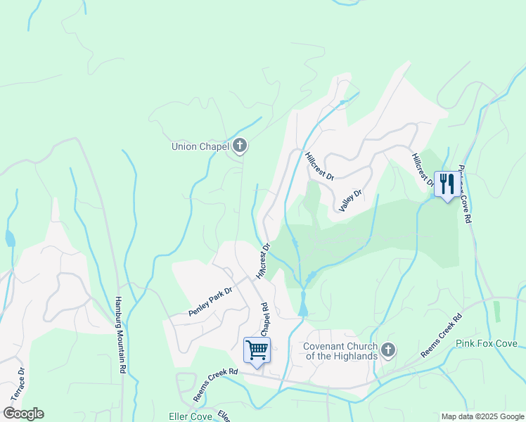 map of restaurants, bars, coffee shops, grocery stores, and more near 93 Hillcrest Drive in Weaverville