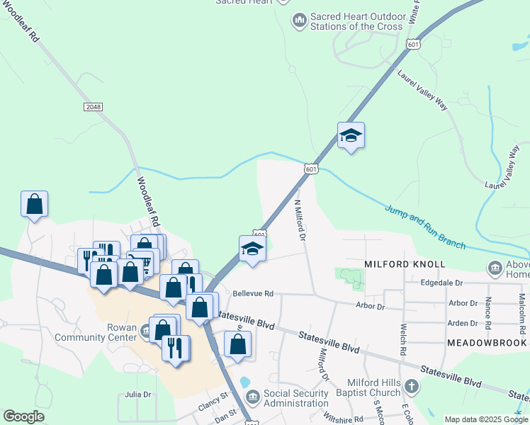 map of restaurants, bars, coffee shops, grocery stores, and more near 1603 Wellington Hills Circle in Salisbury