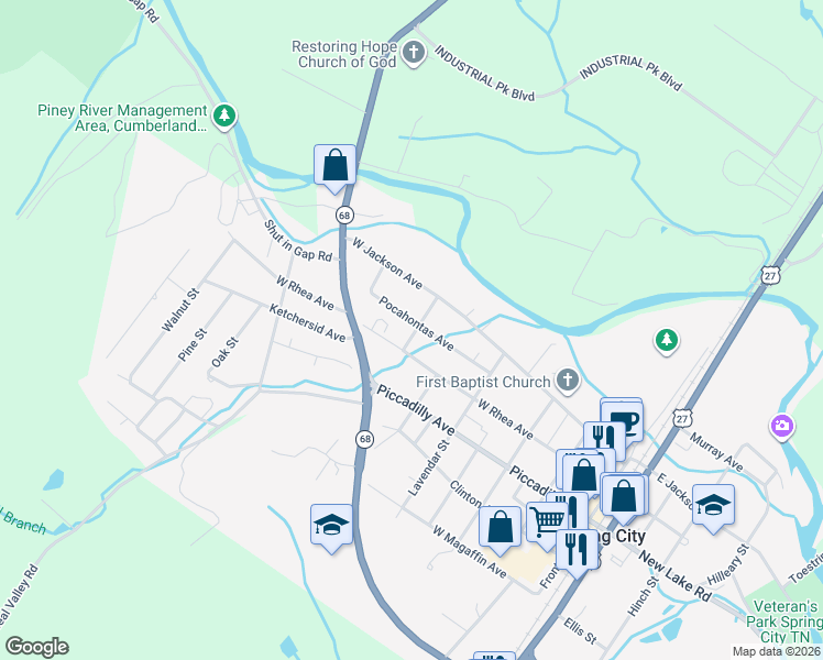 map of restaurants, bars, coffee shops, grocery stores, and more near 141 Short St in Spring City