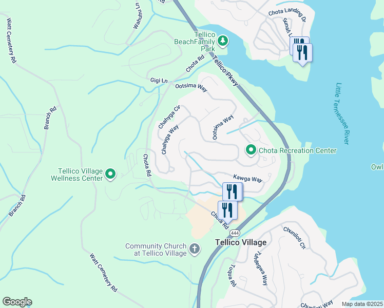 map of restaurants, bars, coffee shops, grocery stores, and more near 117 Ootsima Way in Loudon