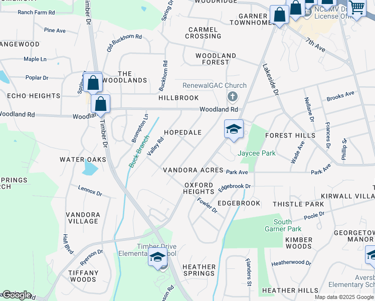 map of restaurants, bars, coffee shops, grocery stores, and more near 1402 Pineview Drive in Garner