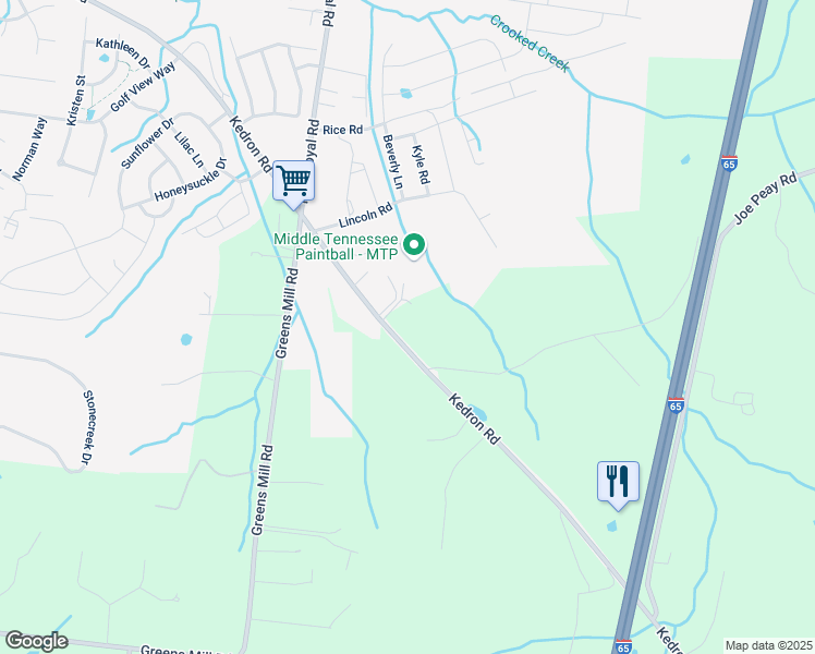 map of restaurants, bars, coffee shops, grocery stores, and more near 4243 Kedron Road in Spring Hill