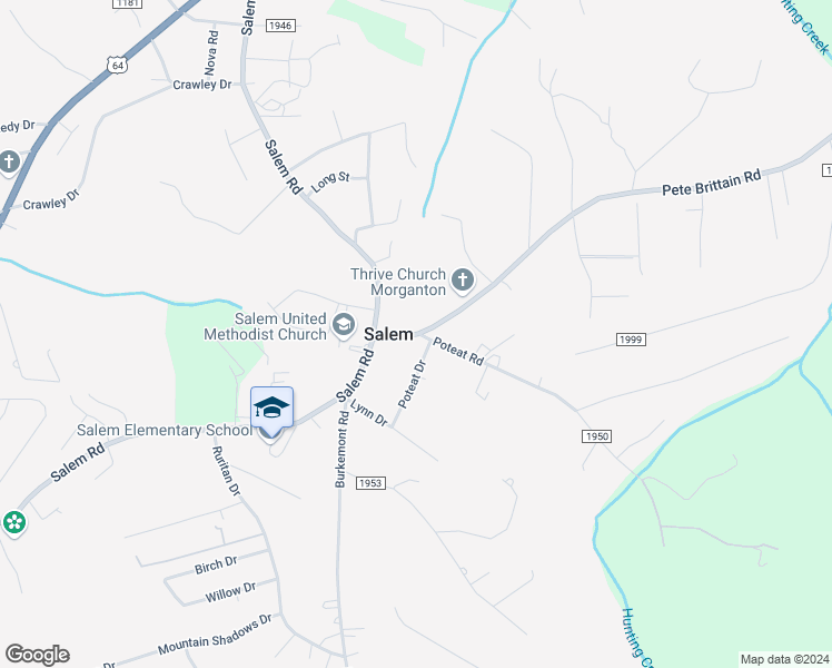 map of restaurants, bars, coffee shops, grocery stores, and more near 148 Pete Brittain Road in Morganton