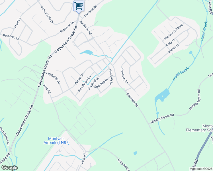 map of restaurants, bars, coffee shops, grocery stores, and more near 1423 Newbury Lane in Maryville