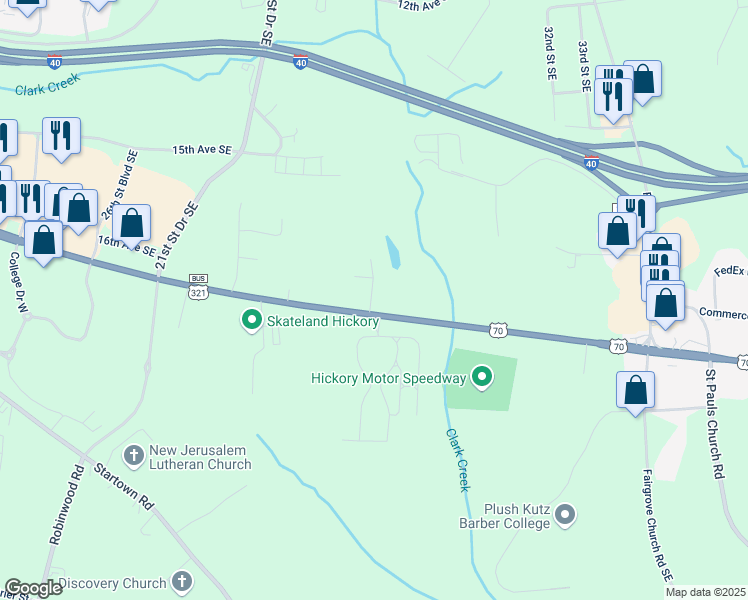 map of restaurants, bars, coffee shops, grocery stores, and more near 2995 U.S. 70 in Claremont