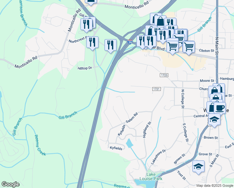 map of restaurants, bars, coffee shops, grocery stores, and more near 37 Salem Acres Road in Weaverville