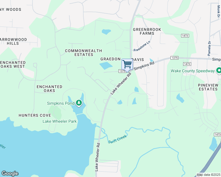 map of restaurants, bars, coffee shops, grocery stores, and more near 6114 Lake Wheeler Road in Raleigh