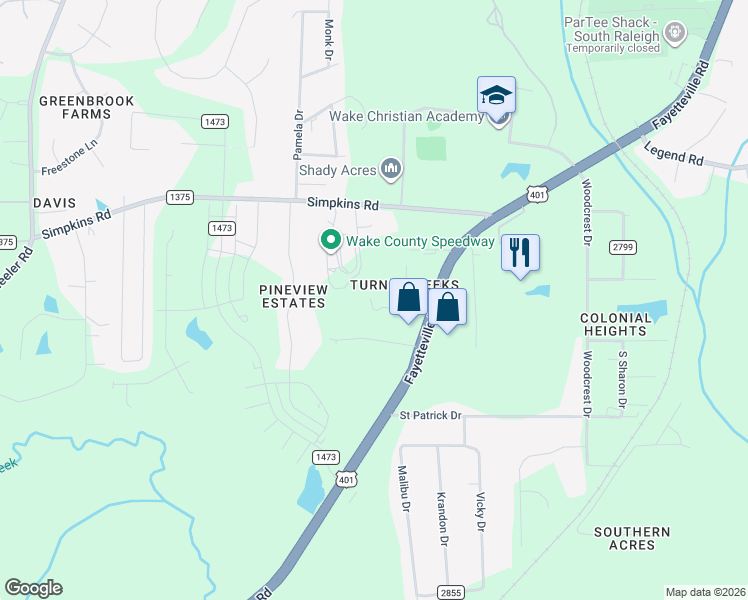 map of restaurants, bars, coffee shops, grocery stores, and more near 2119 Simpkins Road in Raleigh