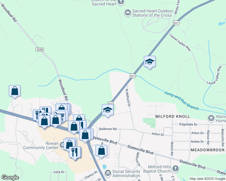 map of restaurants, bars, coffee shops, grocery stores, and more near 1603 Wellington Hills Circle in Salisbury