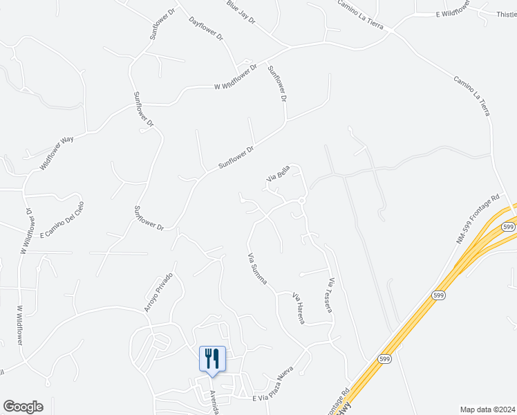 map of restaurants, bars, coffee shops, grocery stores, and more near Via Nova in Santa Fe